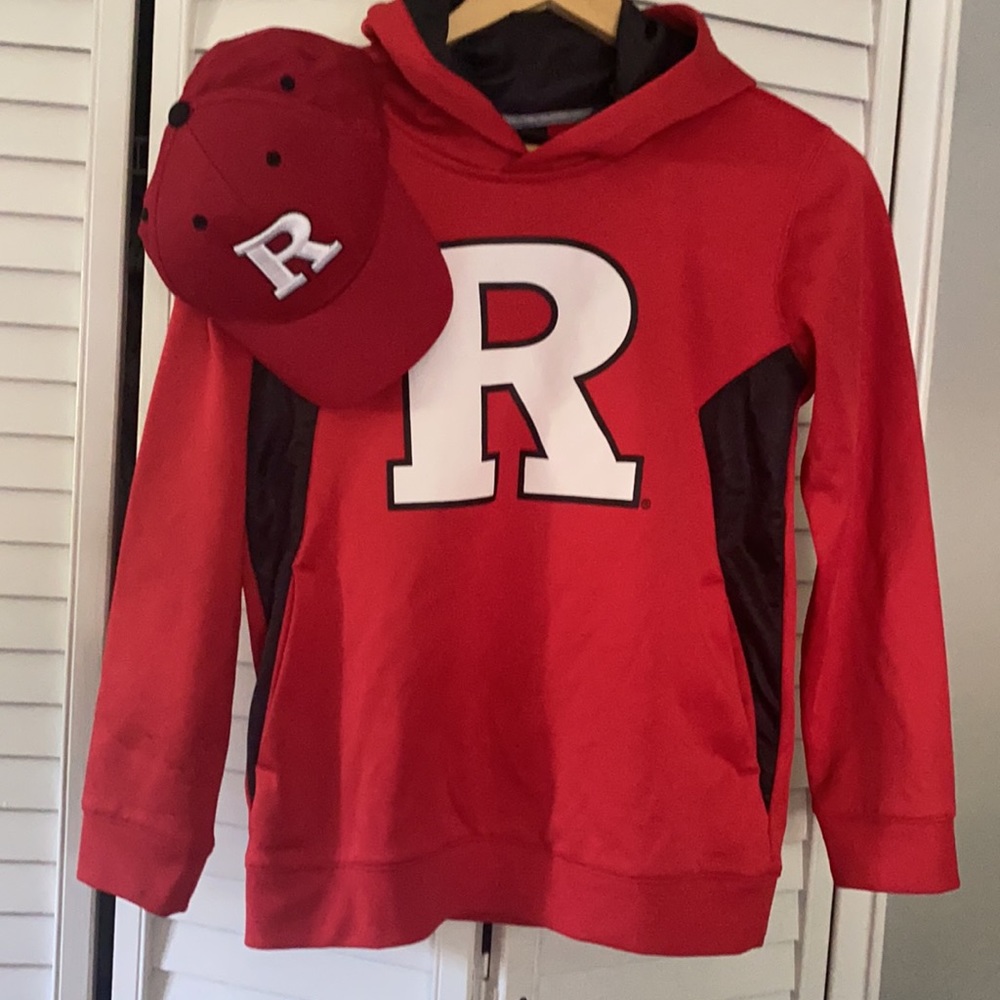 Youth medium Rutgers hoodie and baseball cap combo